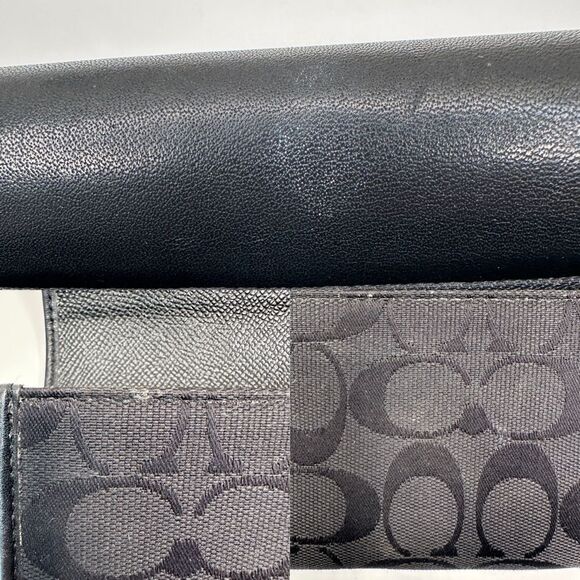 Coach Black Signature Canvas & Leather Wallet Trifold Clutch Organizer - Picture 10 of 14